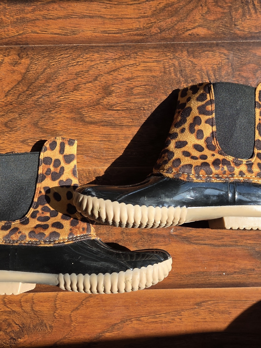 Leopard Print Duck Boots - Tan & Black